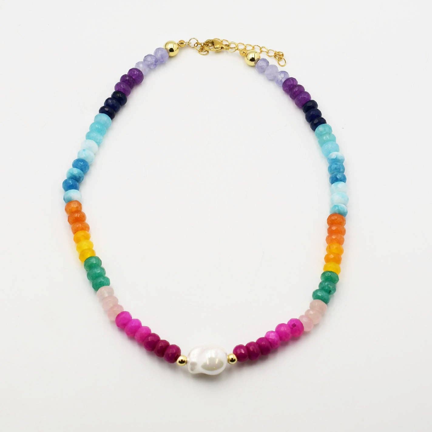 Colorful Gemstone with Pearl Necklace