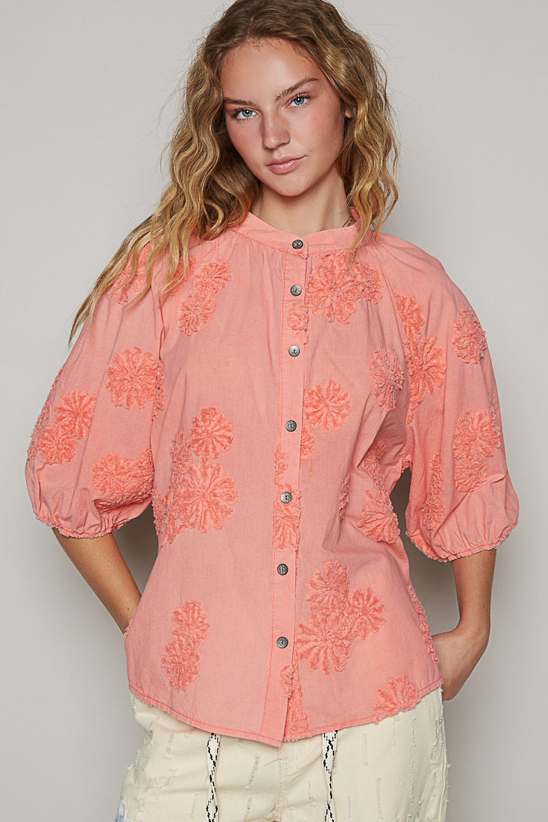 Textured Coral Patterned Top
