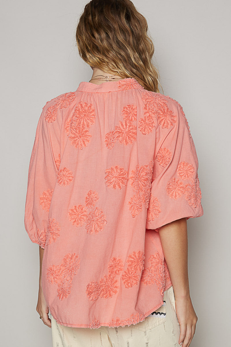 Textured Coral Patterned Top
