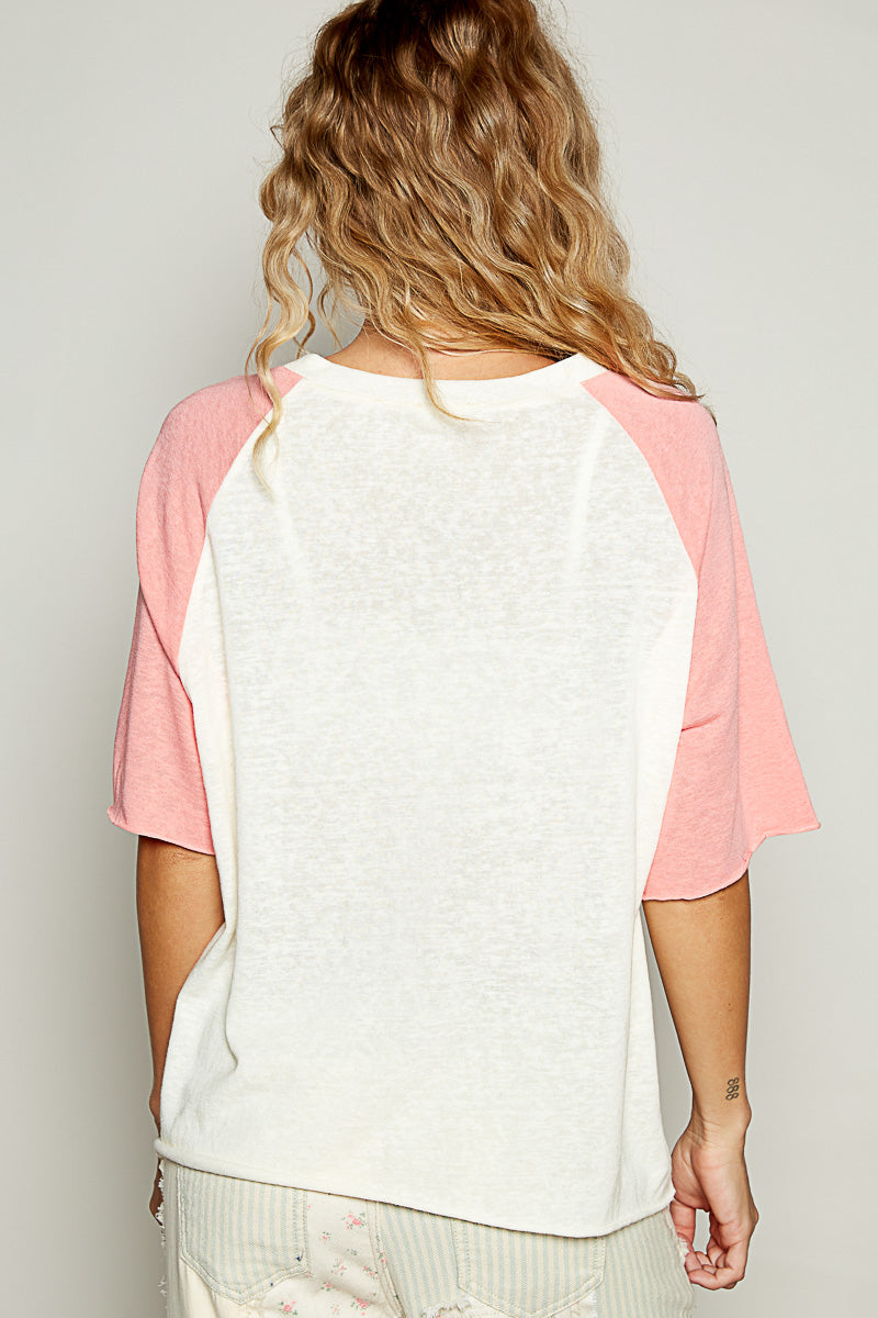 Cream and Pink Raglan Top
