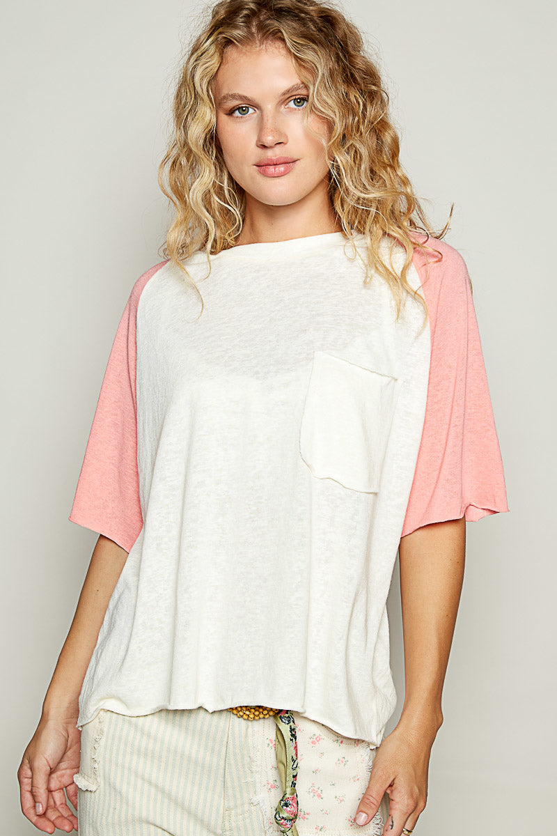Cream and Pink Raglan Top