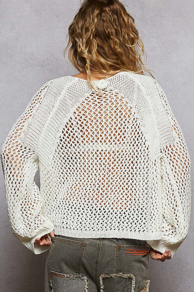 Off White Fish Net Sweater by POL