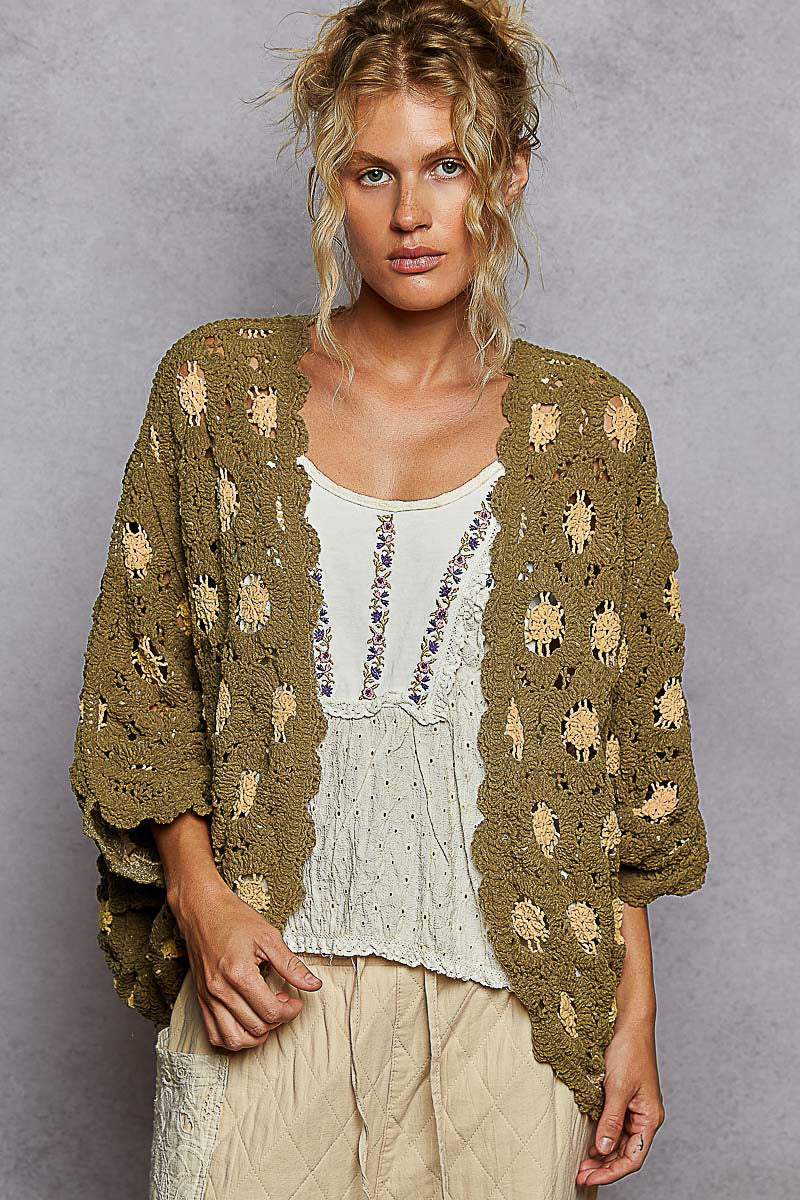 Olive and Almond Chenille Cardigan One Size Fits Most