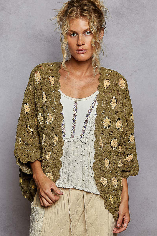 Olive and Almond Chenille Cardigan One Size Fits Most
