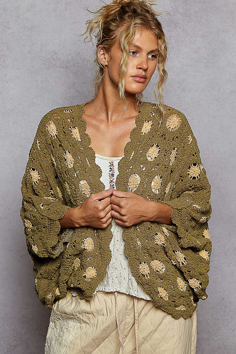 Olive and Almond Chenille Cardigan One Size Fits Most
