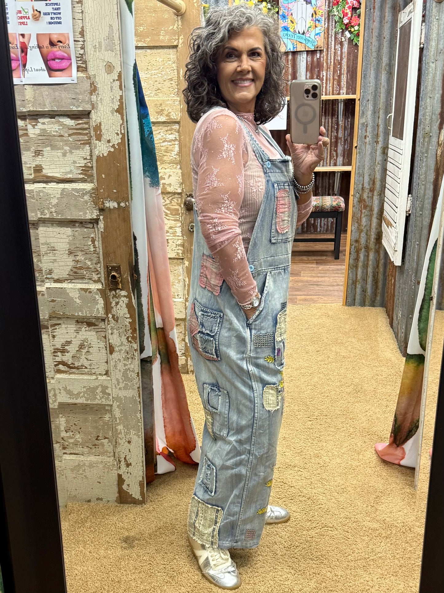 BOHO PATCH MINERAL WASHED OVERALL