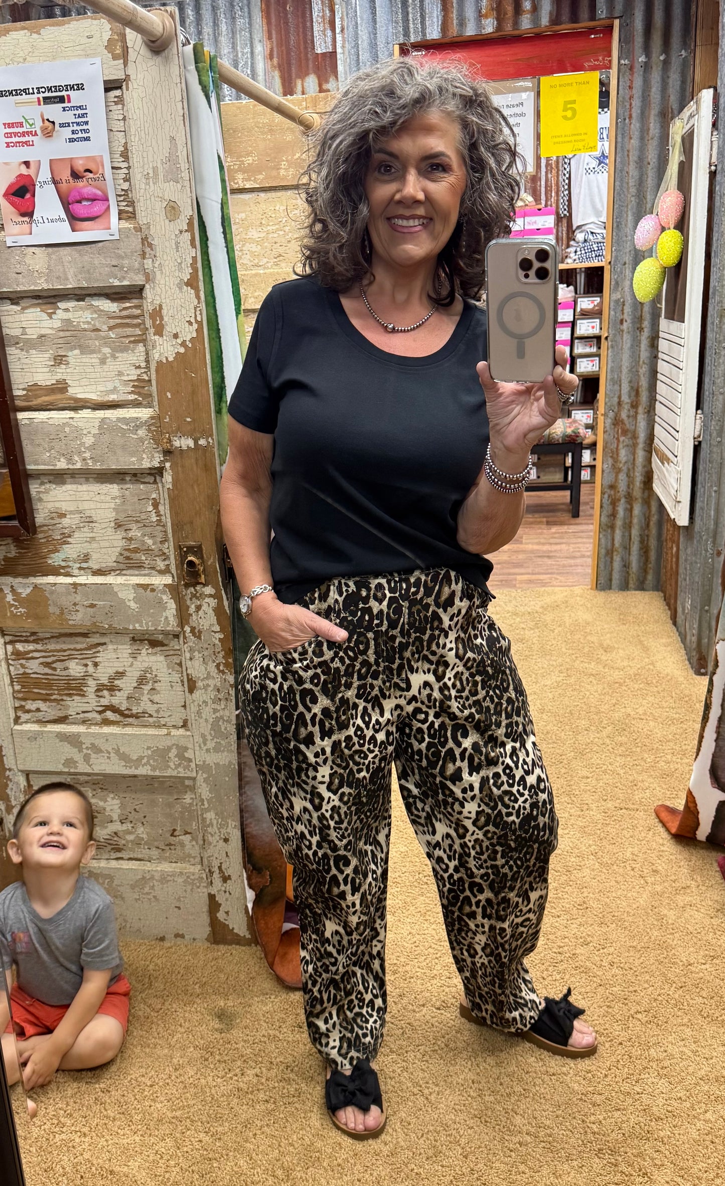 TAUPE LEOPARD LOOSE FIT BARREL LEG PANTS