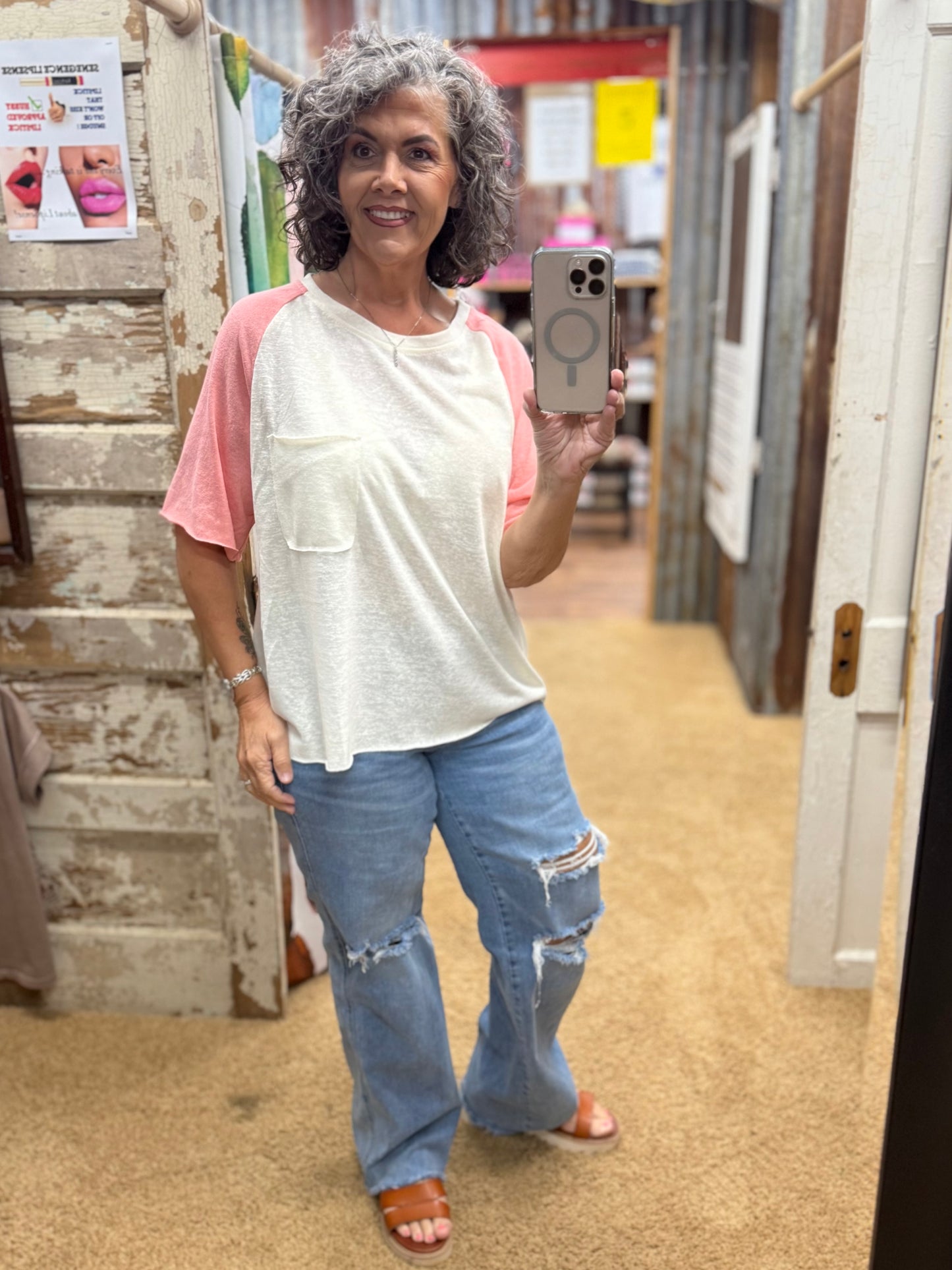 Cream and Pink Raglan Top