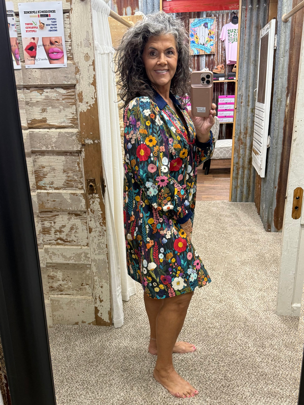 UMGEE Midnight Floral Print Smocked Yoke Babydoll Dress