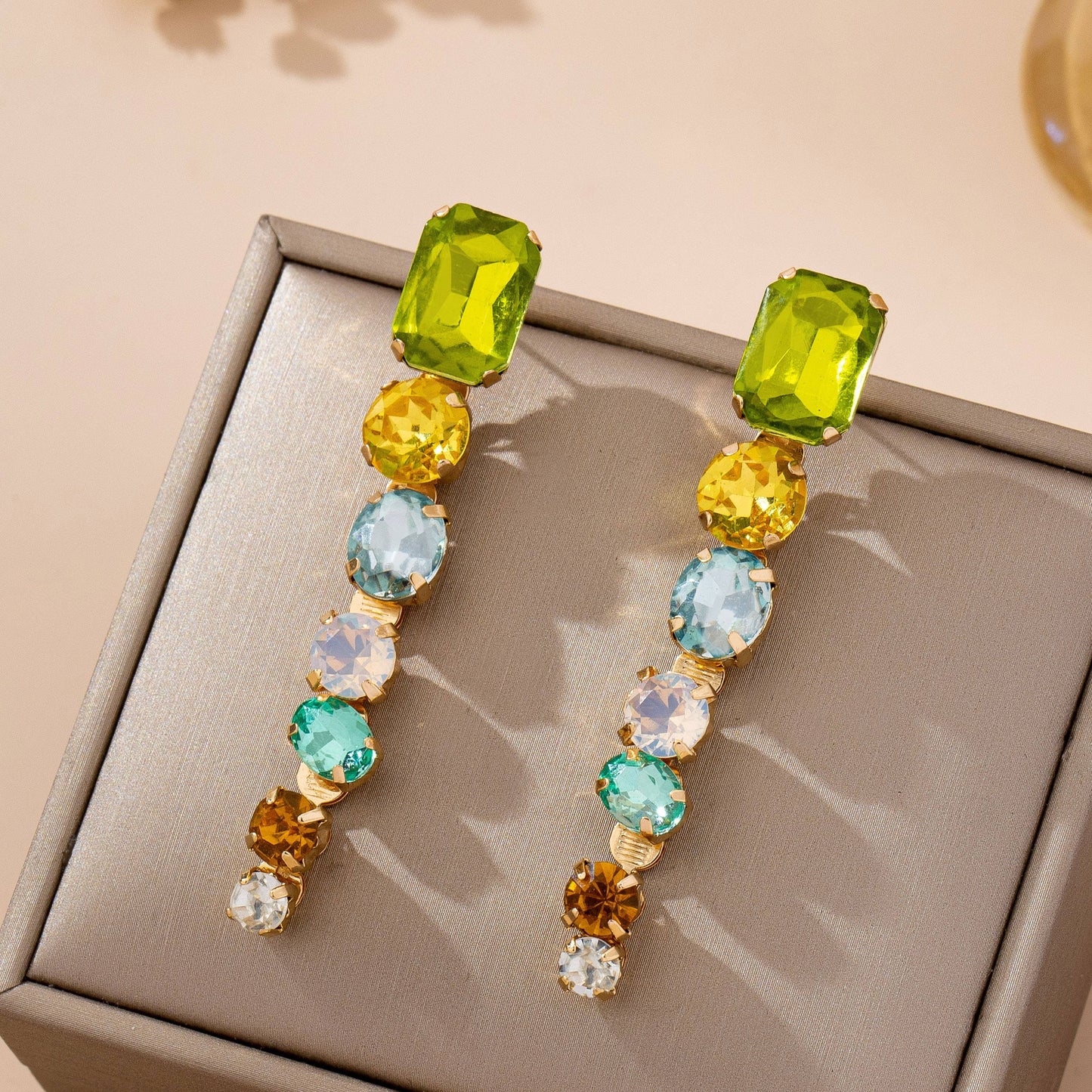 Rainbow Gem Drop Linear Earrings | 80E61964: Gold