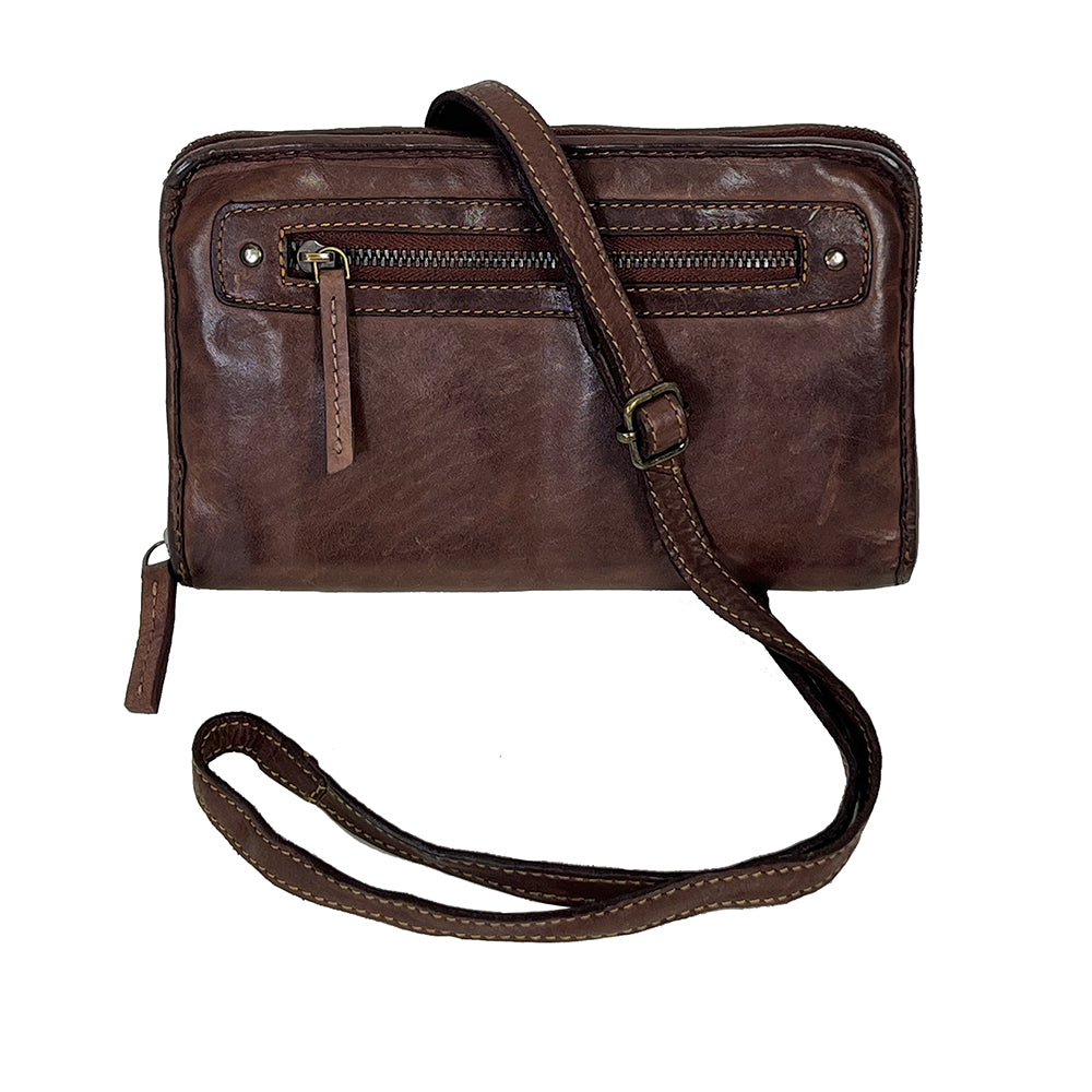 Genuine Leather Dark Brown Crossbody