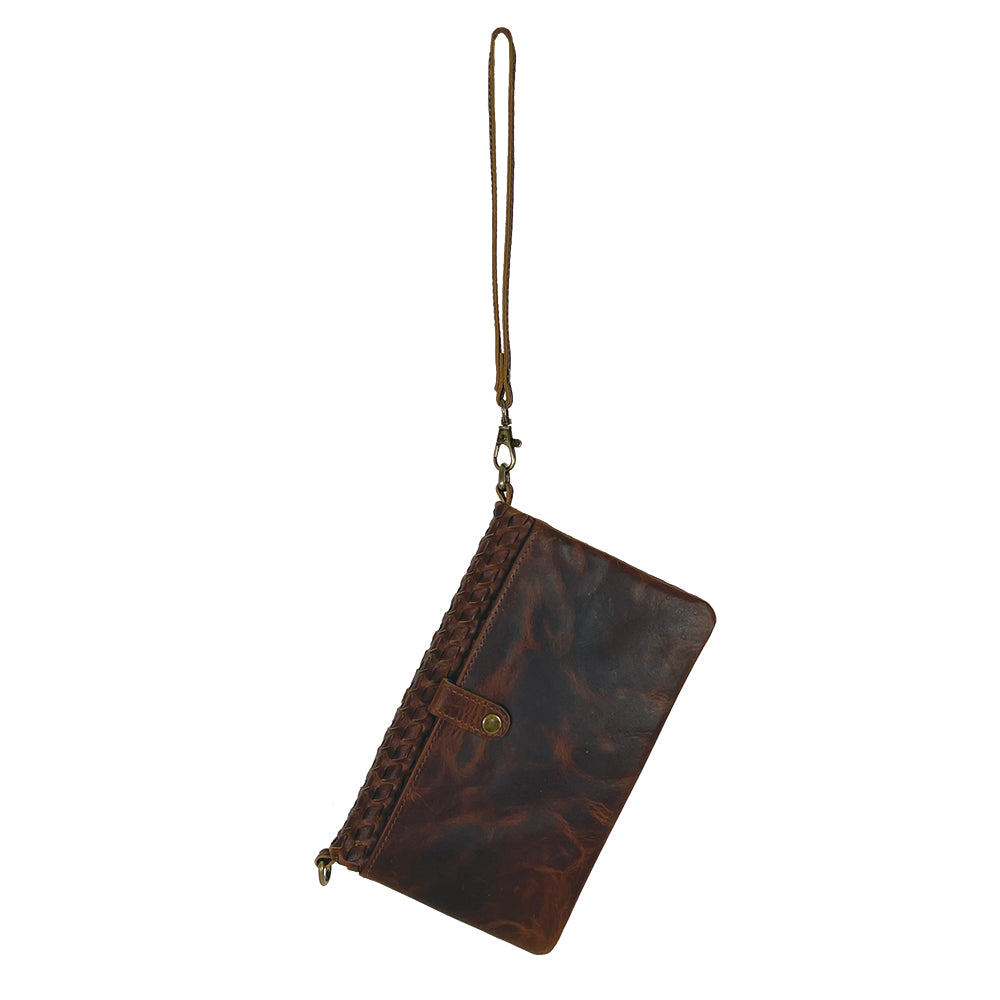 Genuine Leather Woven Honey Brown Crossbody