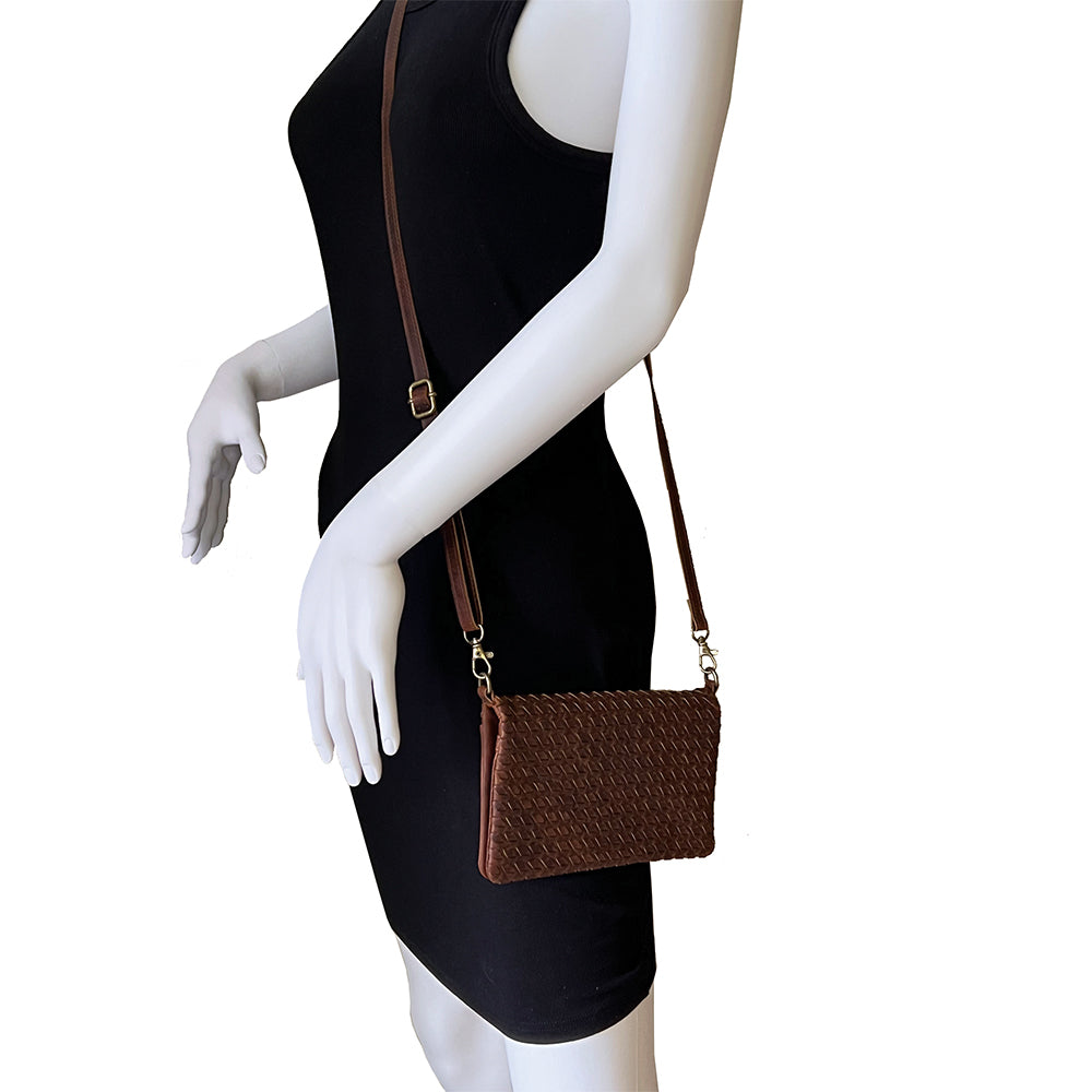 Genuine Leather Woven Honey Brown Crossbody