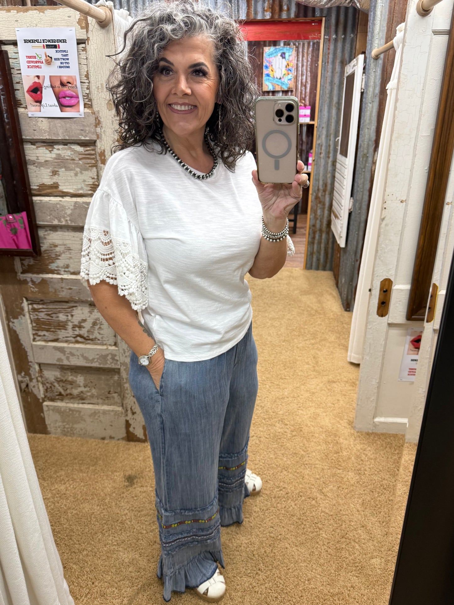 WHITE WING SLEEVES WASHED COTTON SLUB TOP