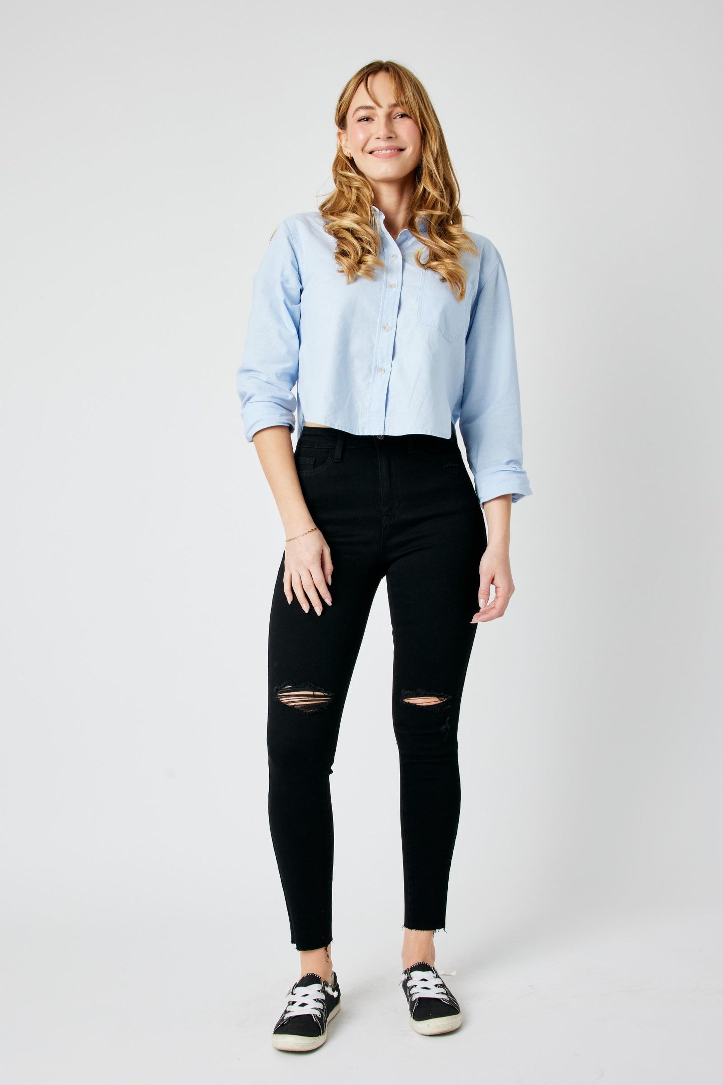 Sale* Judy Blue H/W Black Destroy Knee Raw Hem Skinny 88562