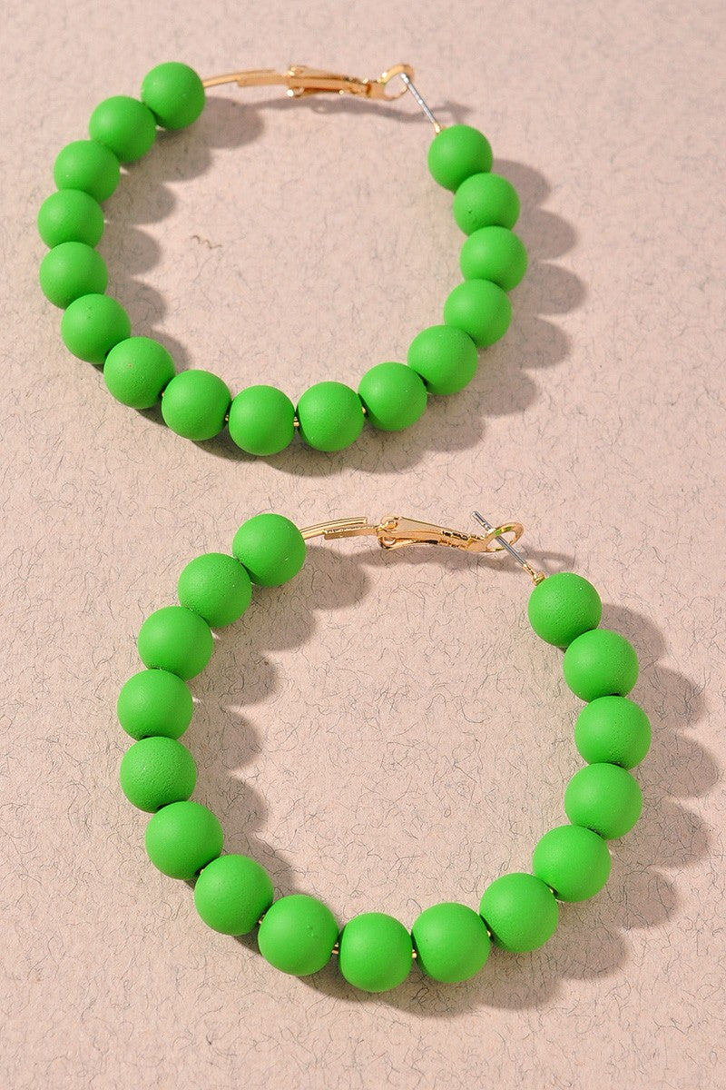 SMOOTH TEXTURE BEADED HOOP EARRINGS