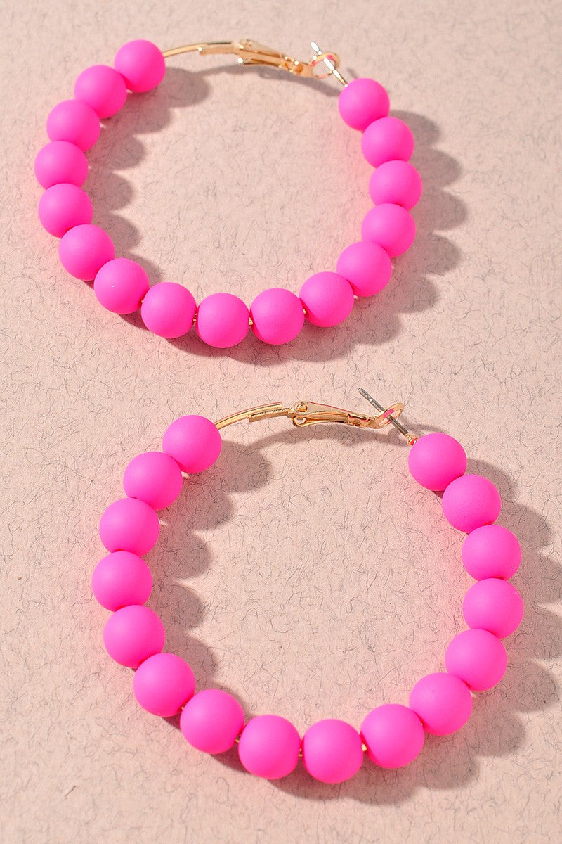 SMOOTH TEXTURE BEADED HOOP EARRINGS