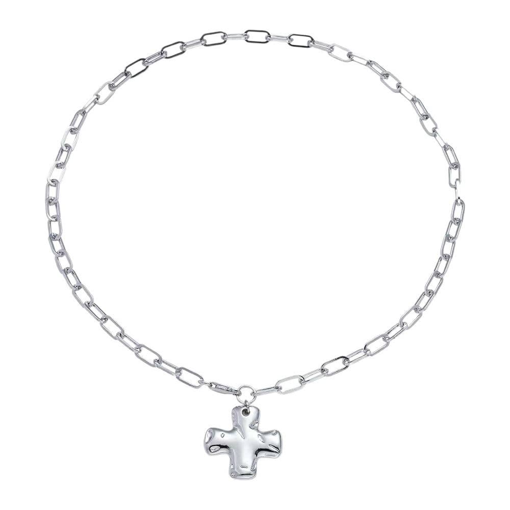 NOTABLE HAMMERED CROSS FRONT TOGGLE NECKLACE | 40NK9666: Silver