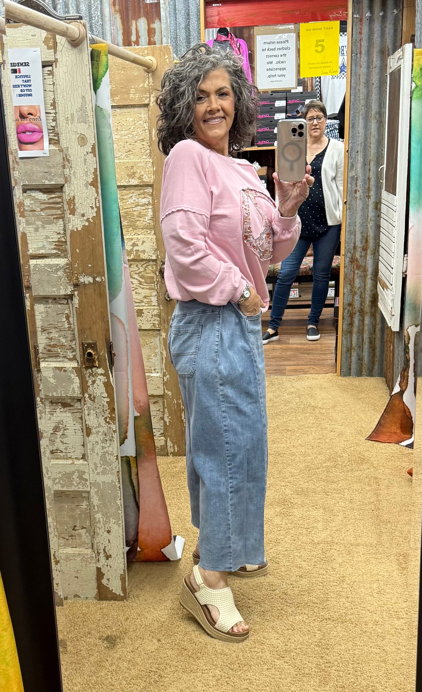 PINK PEACE SIGN WASHED TERRY PULLOVER