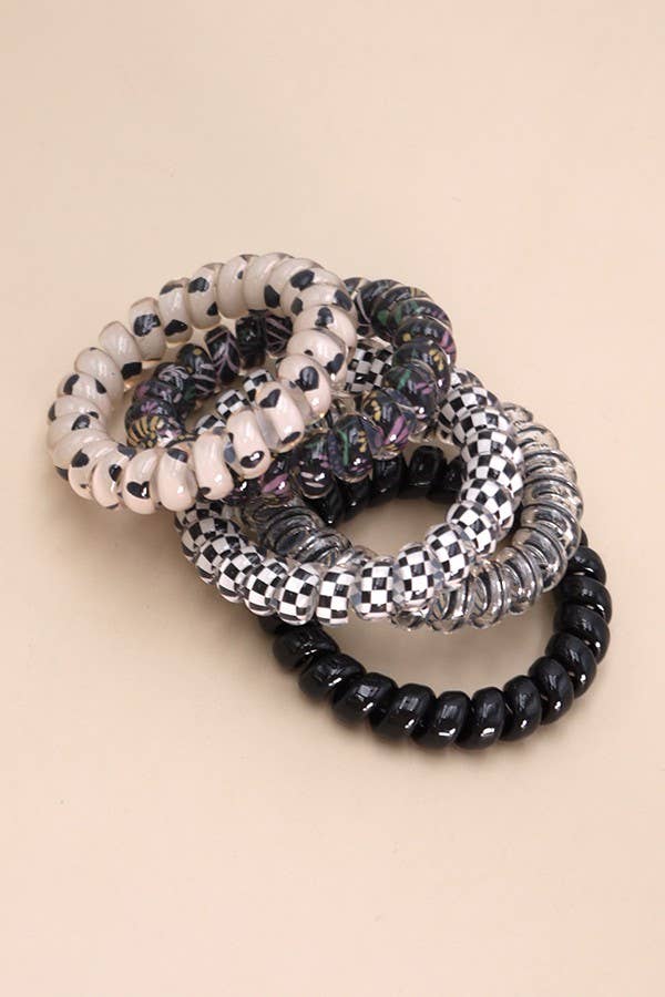 MIX SOLID FLOWER CHECKER ANIMAL HAIR  COILS 5 ASST  BLACK