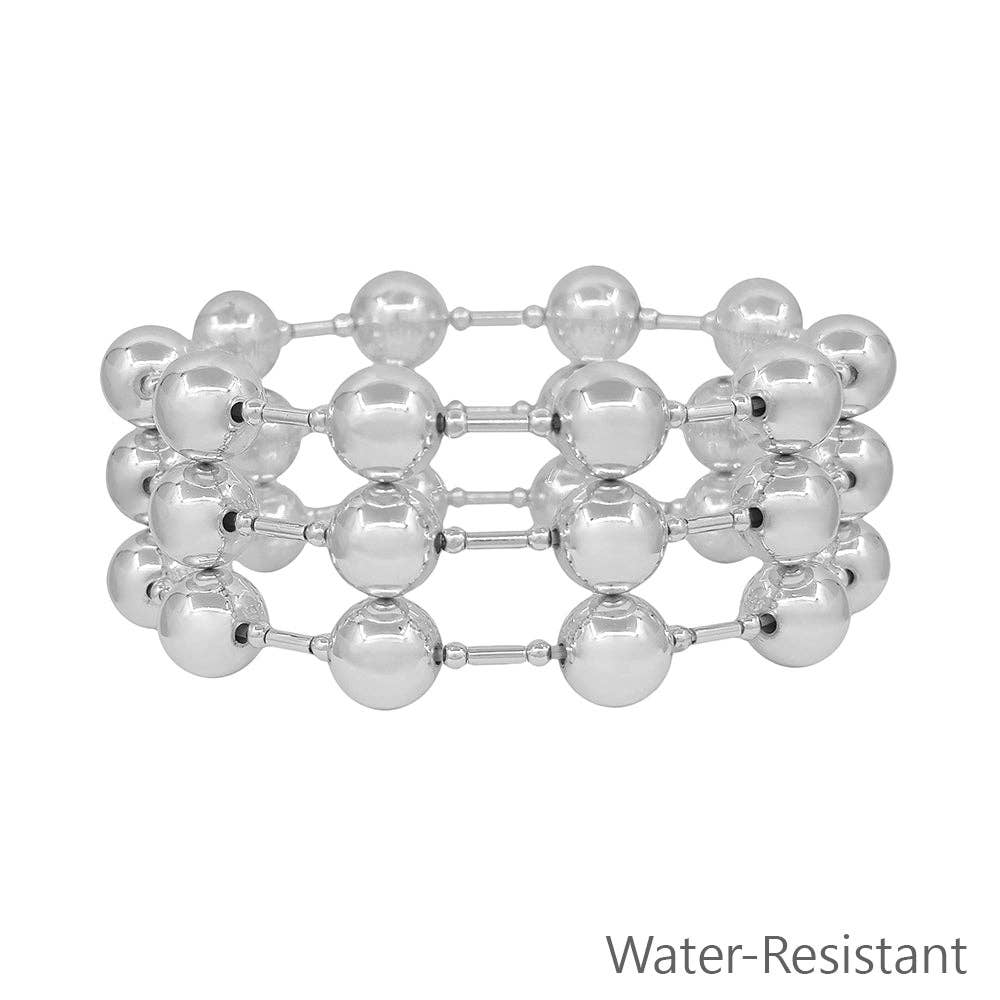 Set of 3 10MM Beaded Silver Ball with Stretch Bracelets