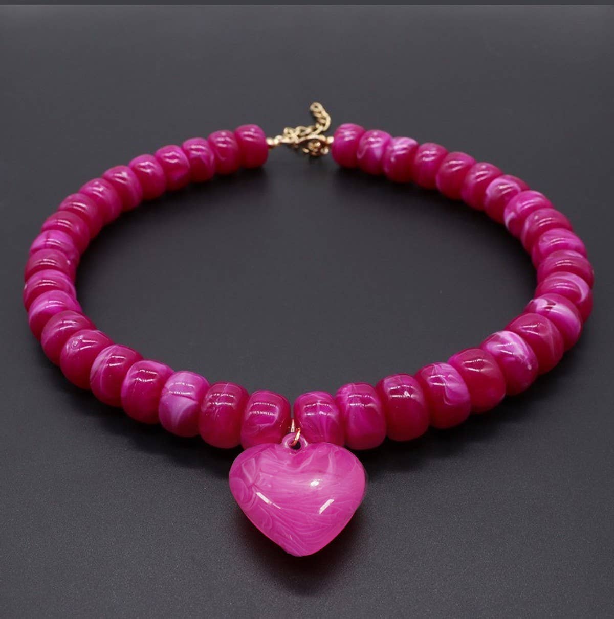 Heart Pendant Resin Beaded Necklaces | 40NK9701: FUCHSIA