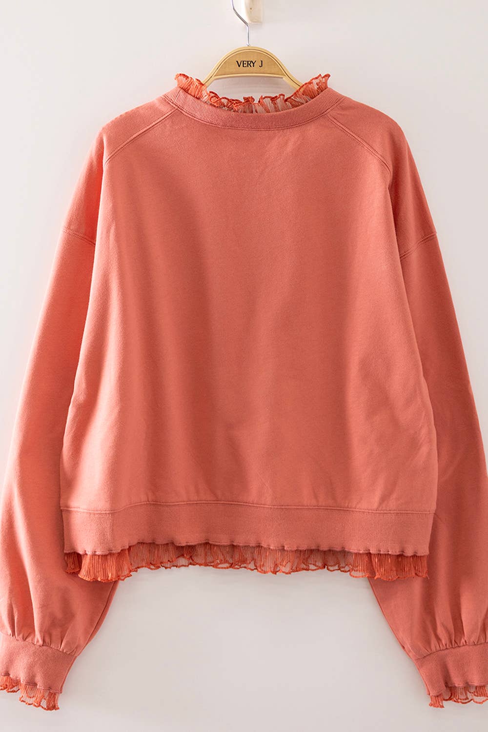 Lace Layered Sweatshirt: TERRACOTTA
