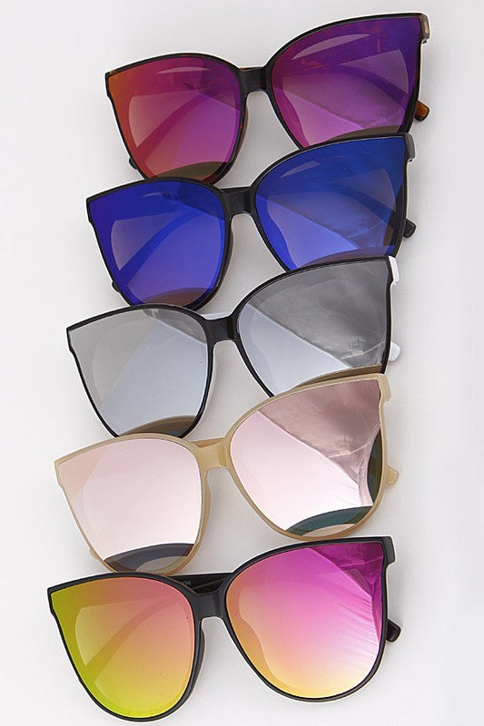 Women's Large Cat Eye w/ Color Mirror Lens SUNGLASSES