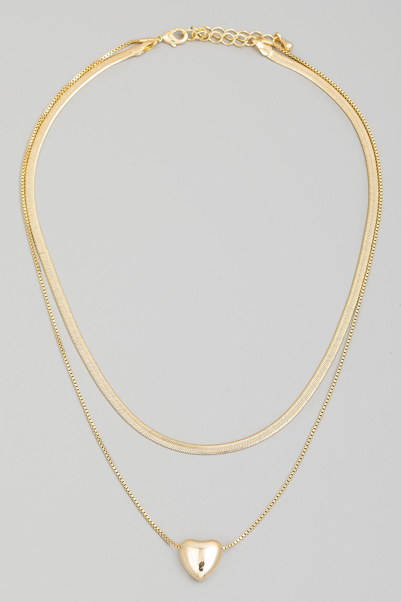 Layered Chain Heart Pendant Necklace