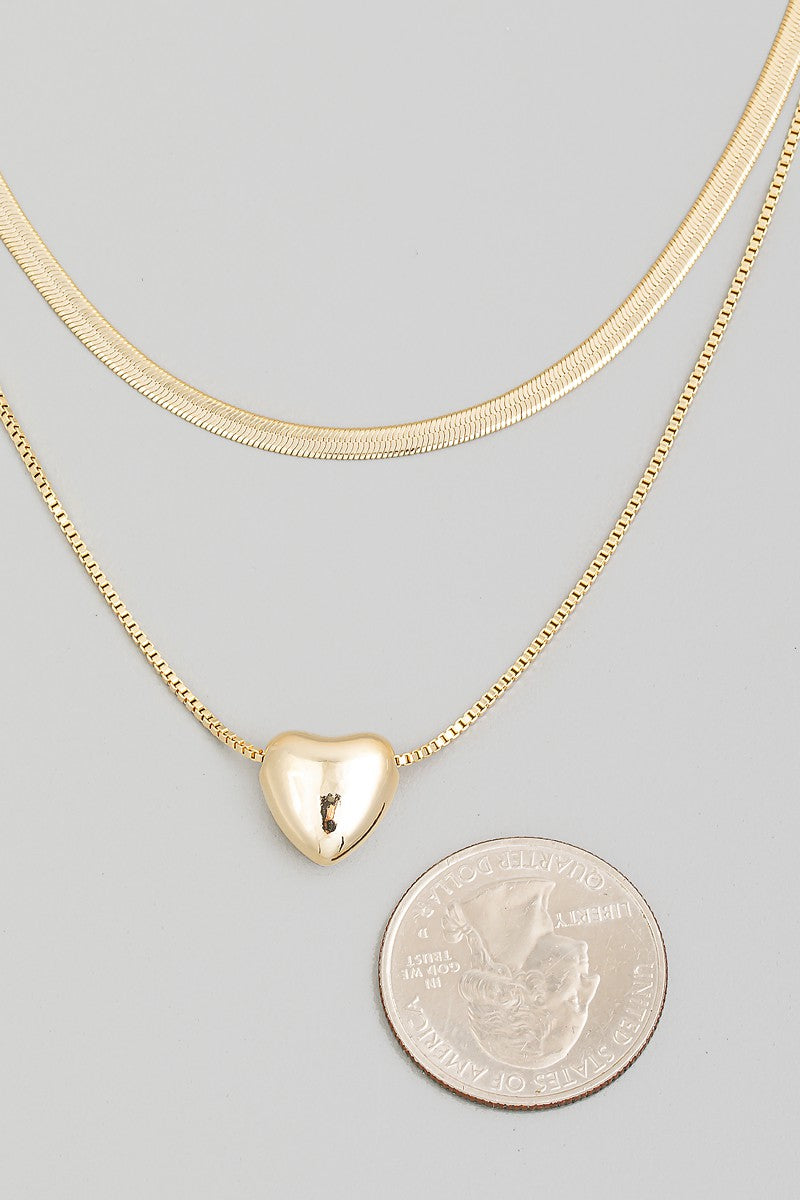 Layered Chain Heart Pendant Necklace
