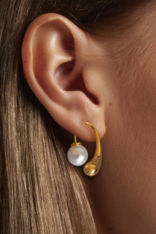 18K Waterproof Non-Tarnish Stainless Steel Pearl Earrings