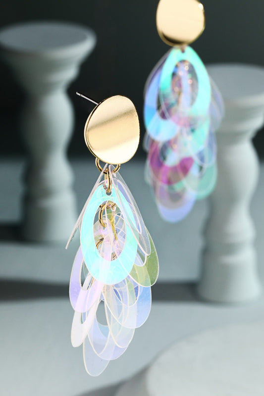Crystal Layered Sequin Oval Dangle Earrings