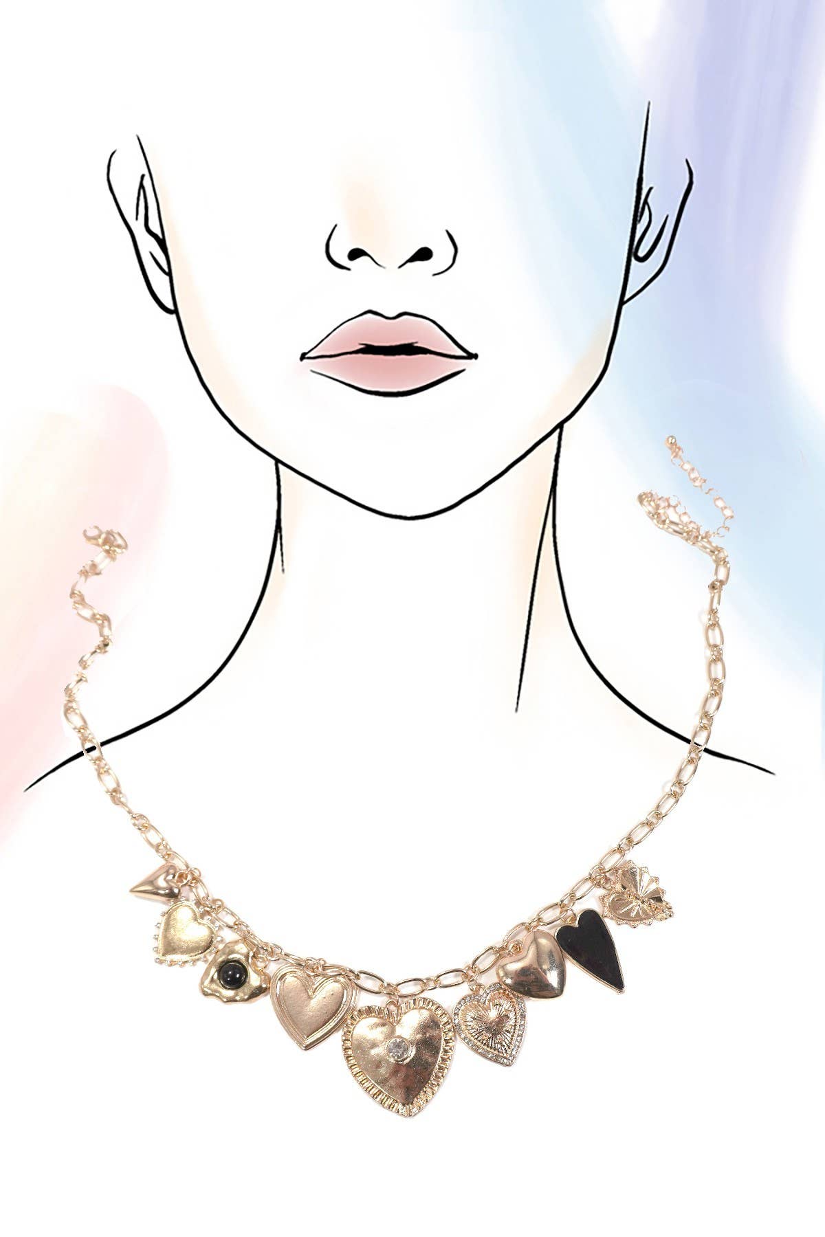 CHARM NECKLACE-MULTI BOLD HEART CHARM NECKLACE