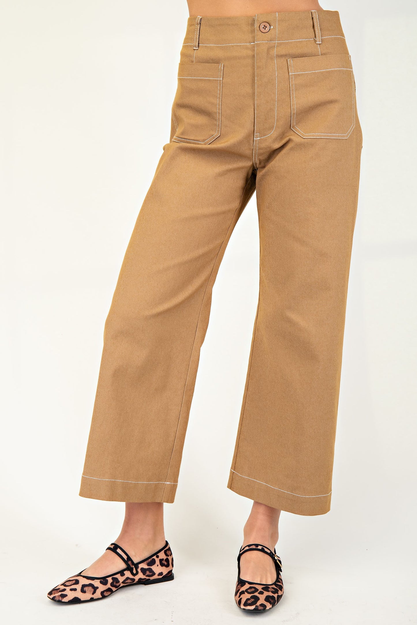 Khaki Cropped Wide Leg Pants