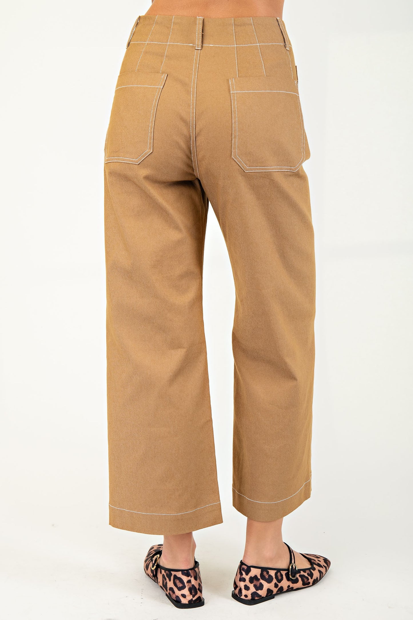 Khaki Cropped Wide Leg Pants