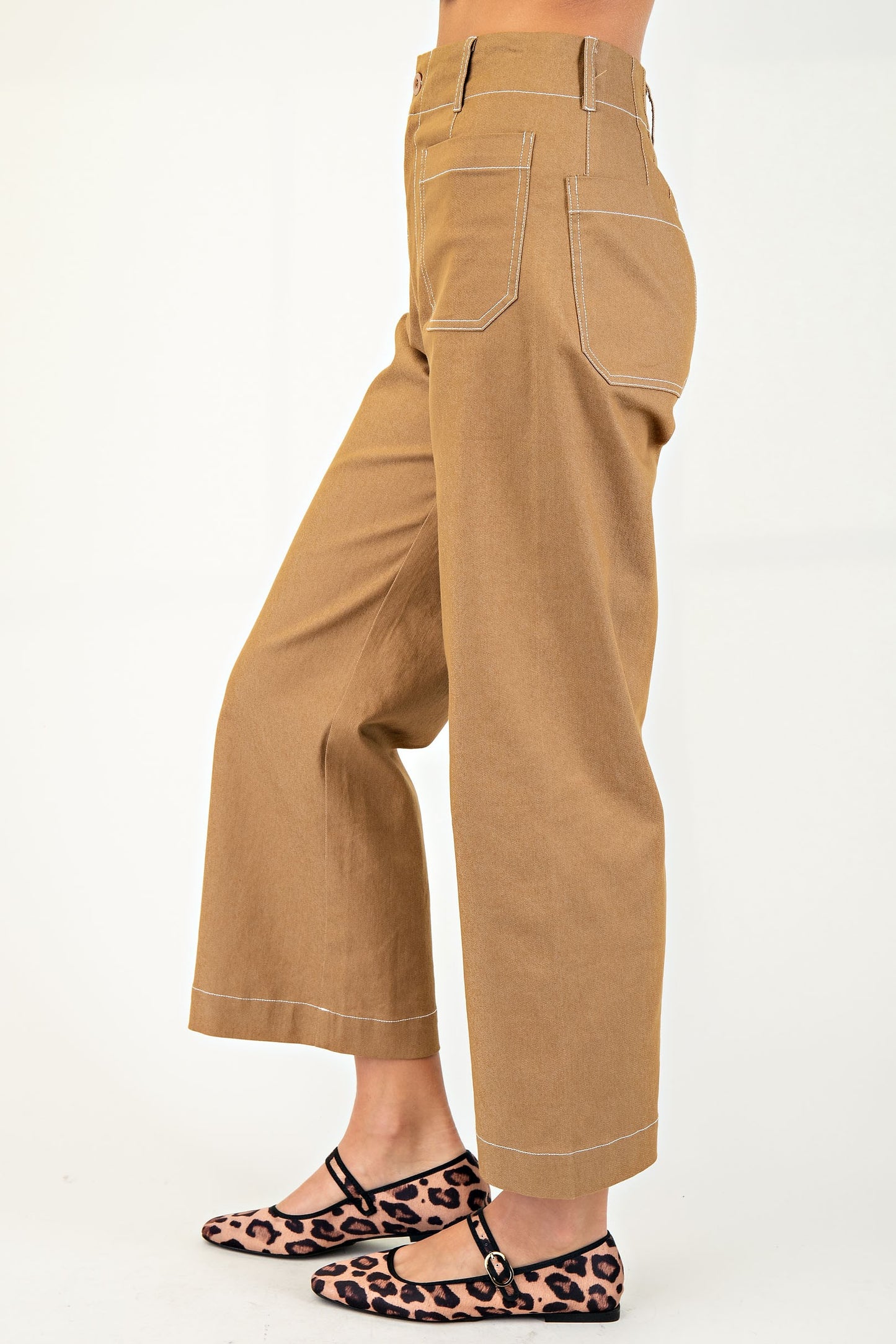 Khaki Cropped Wide Leg Pants