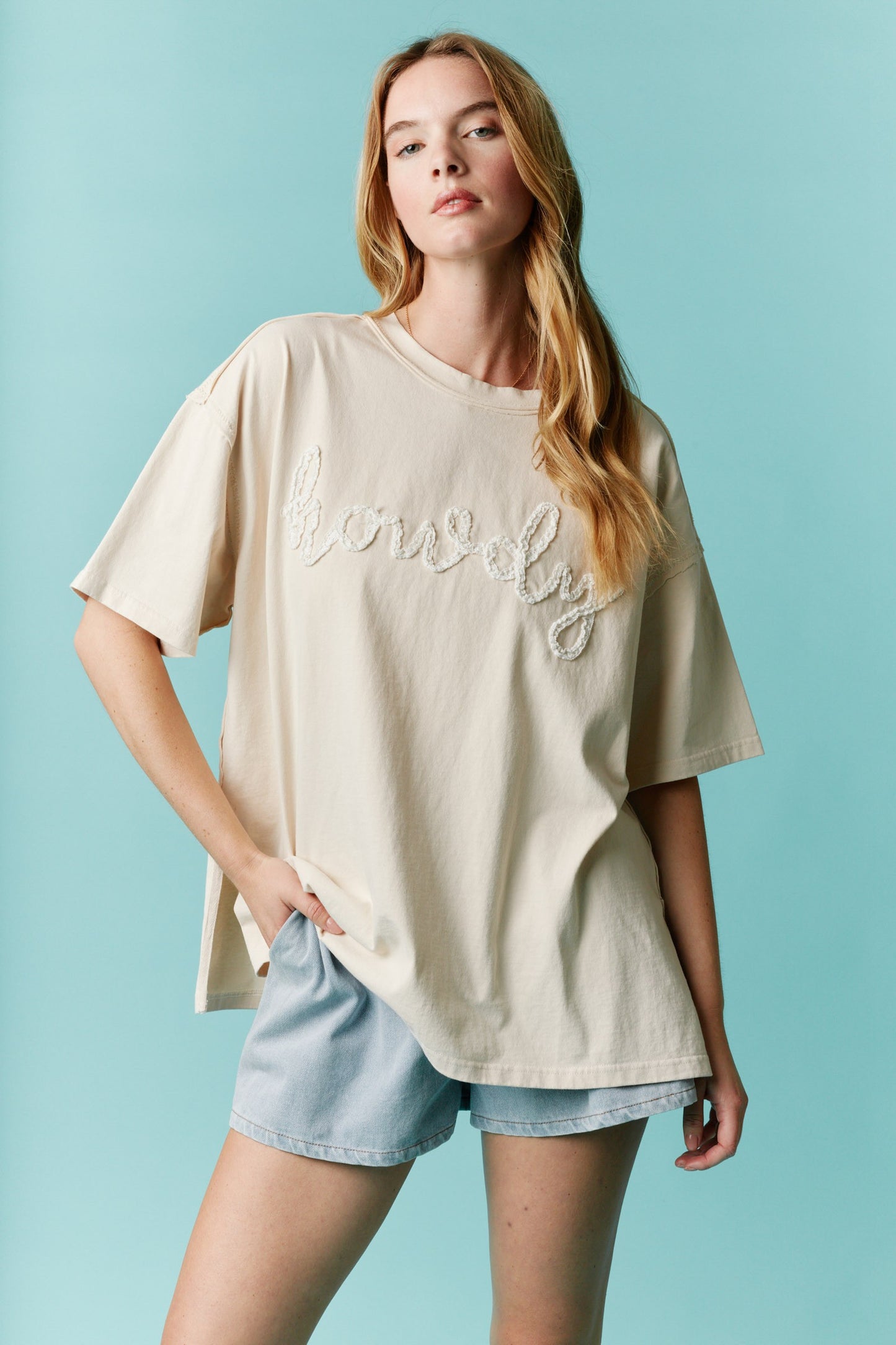 Laced Howdy Applique Relaxed Fit Cotton T Shirt