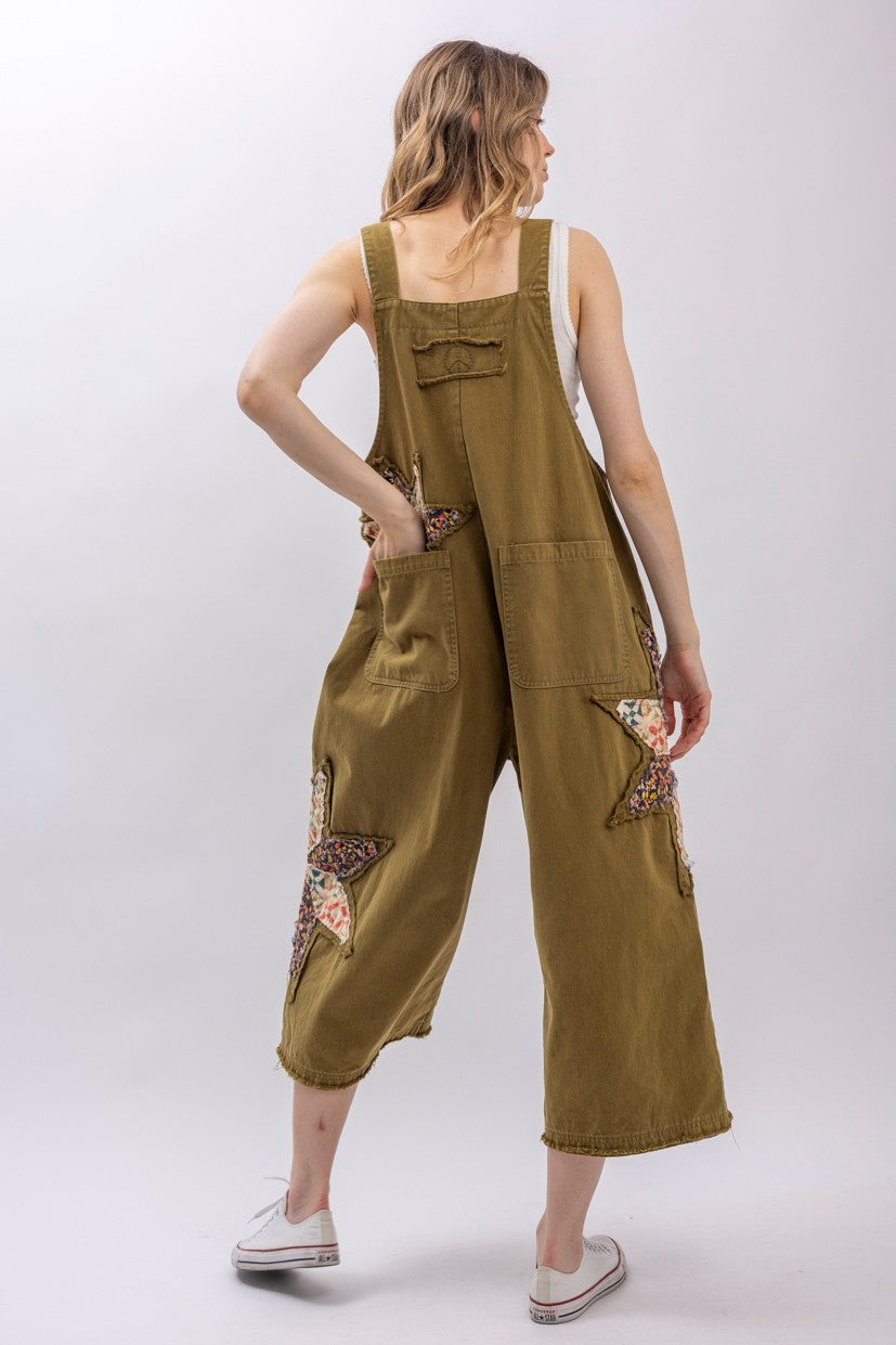 Patchwork Adjustable Strap Bib Overalls