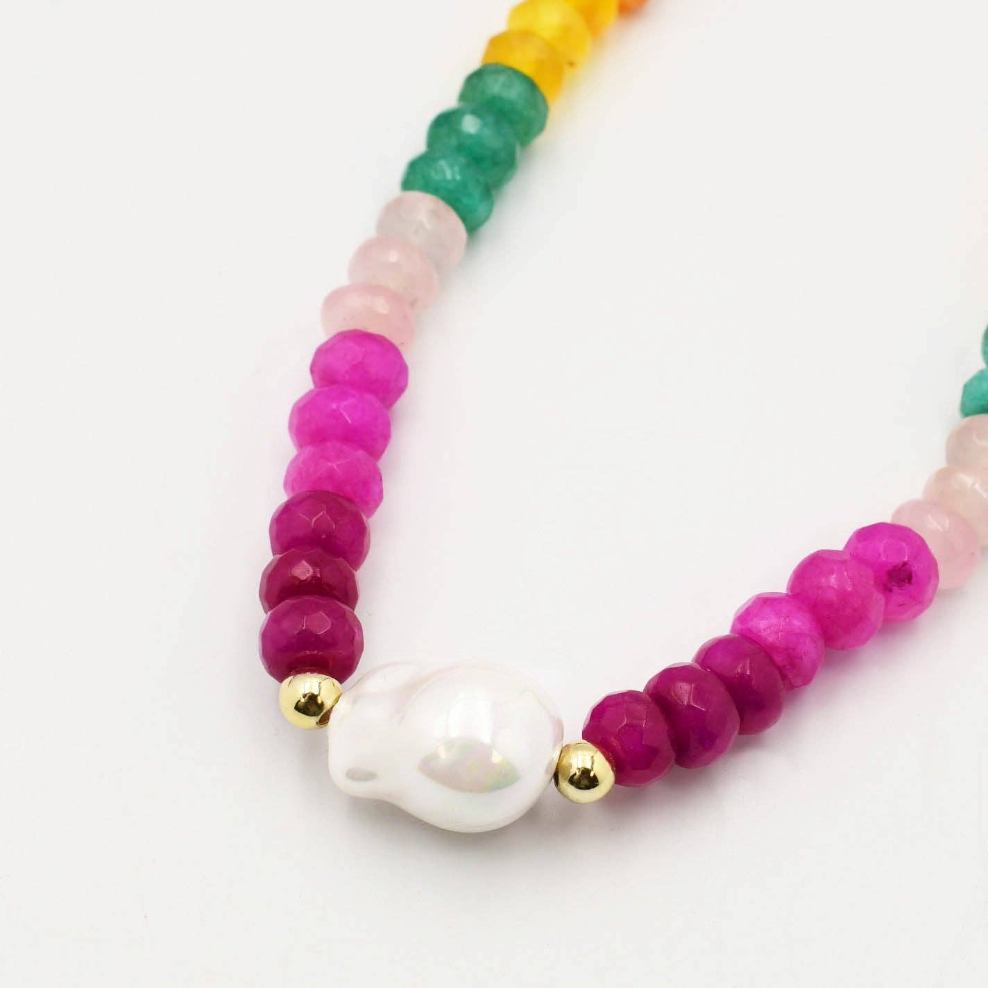 Colorful Gemstone with Pearl Necklace