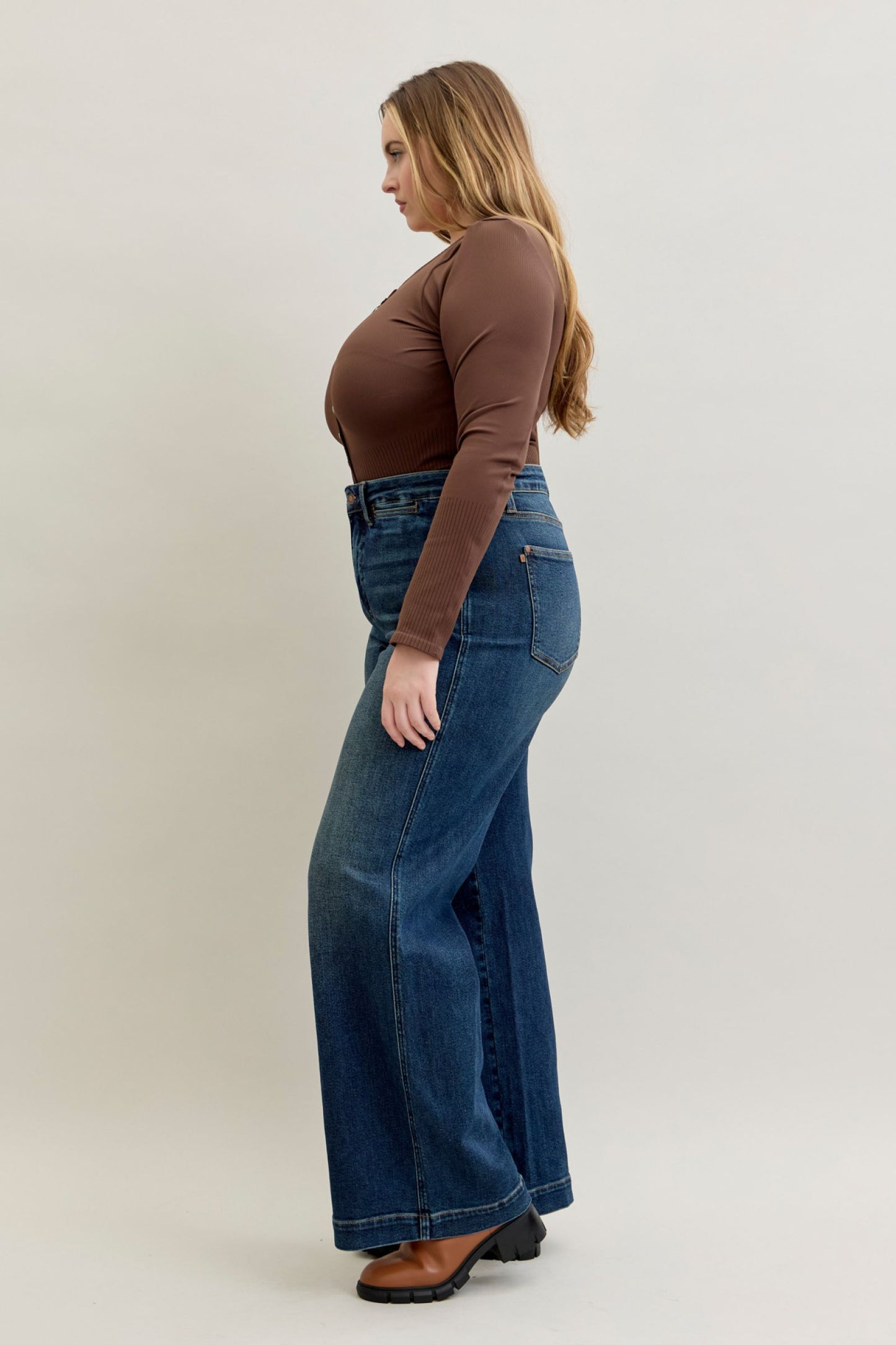 Judy Blue High Waist Retro Wide Tummy Control Front Welt Pockets 881023