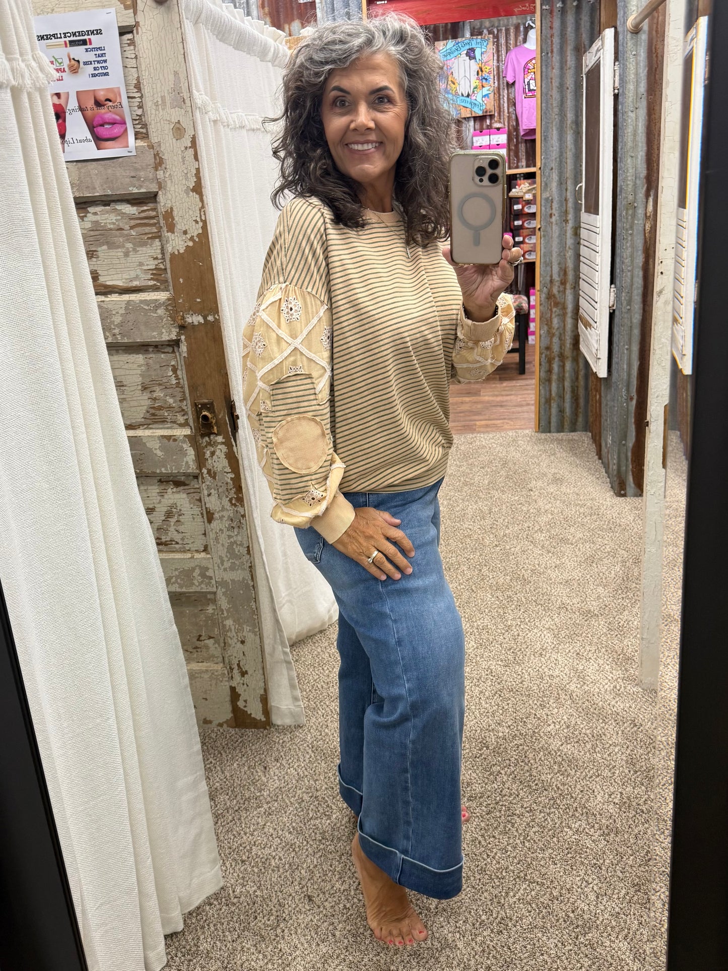 Almond Lace Mixed Striped Cotton Pullover