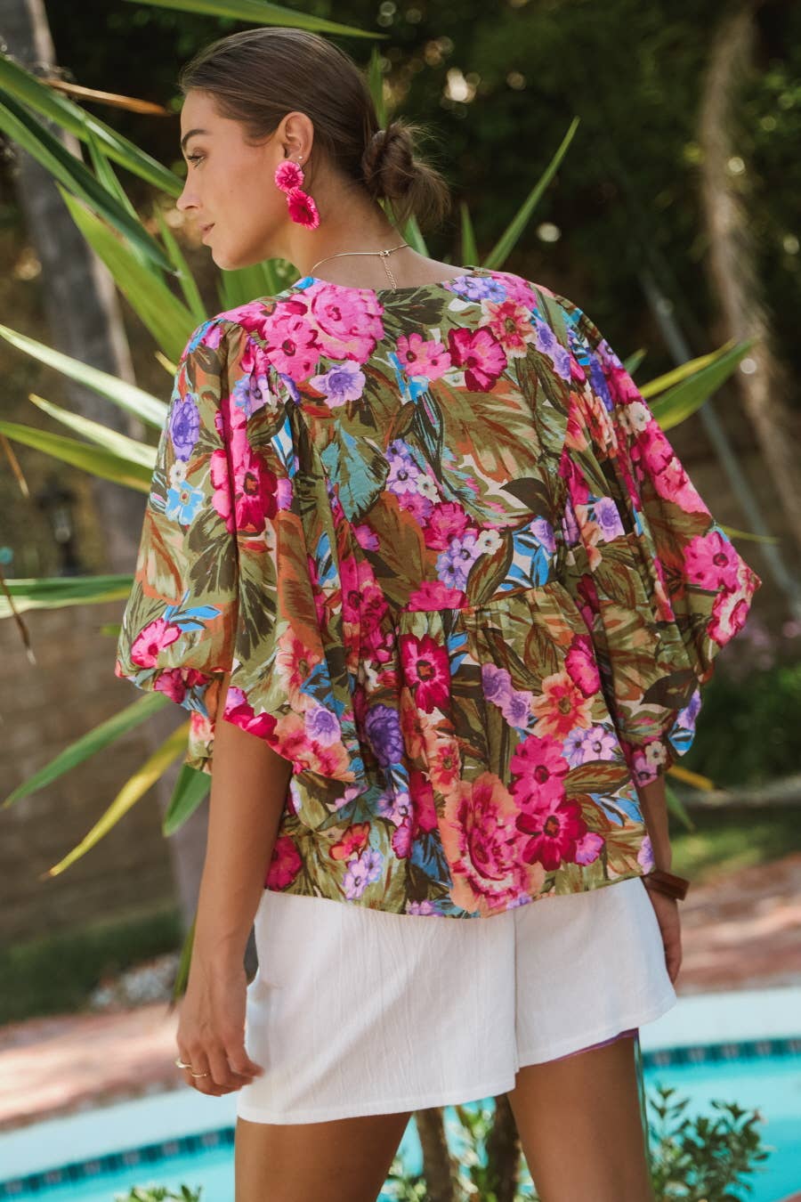 Printed Blouse With Wide Bubble Sleeve