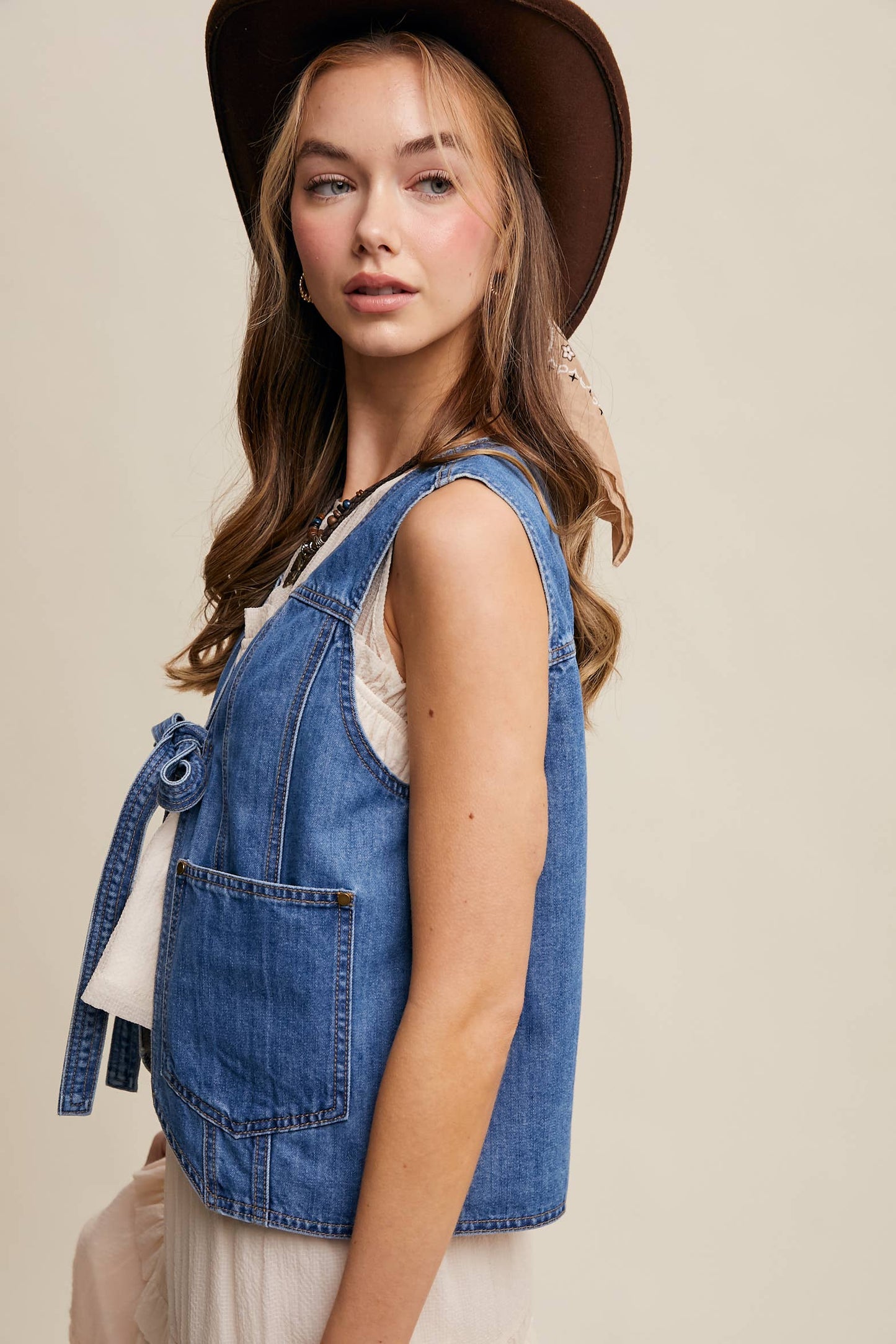 Denim Tie-Front Vest