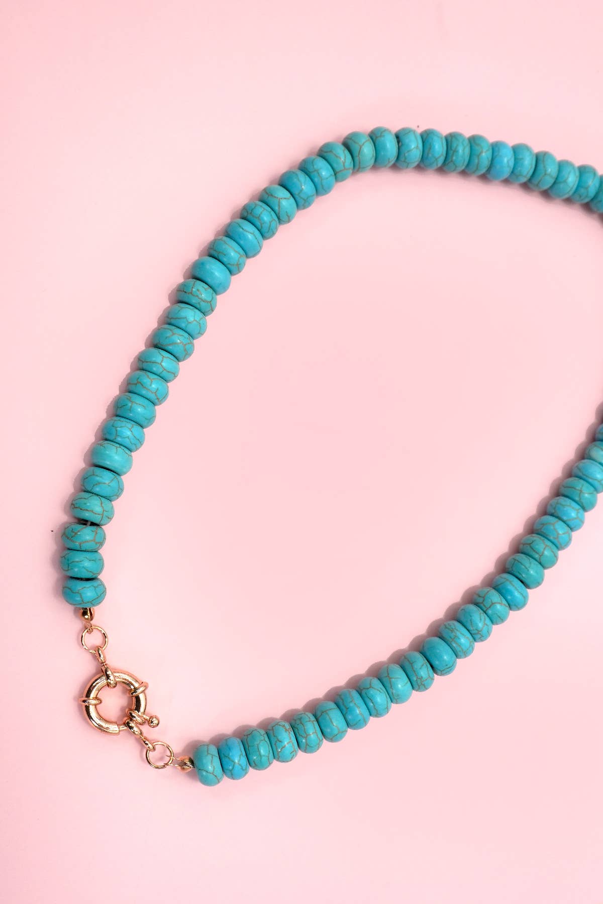 NATURAL STONE CHARM SPRING CLASP BEADED NECKLACE | 40NK9461: TURQUOISE
