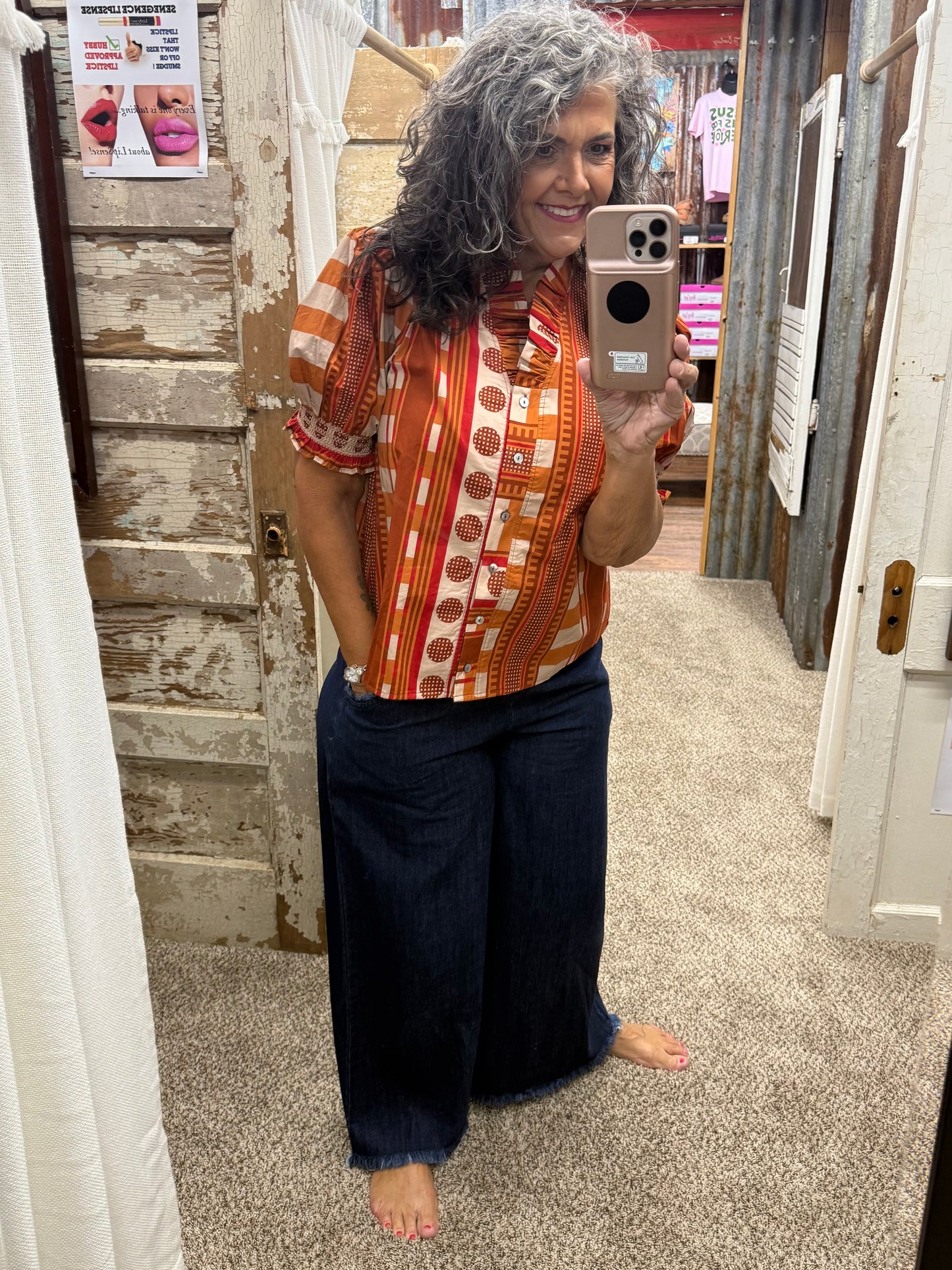 Entro Cinnamon Mixed Print Top