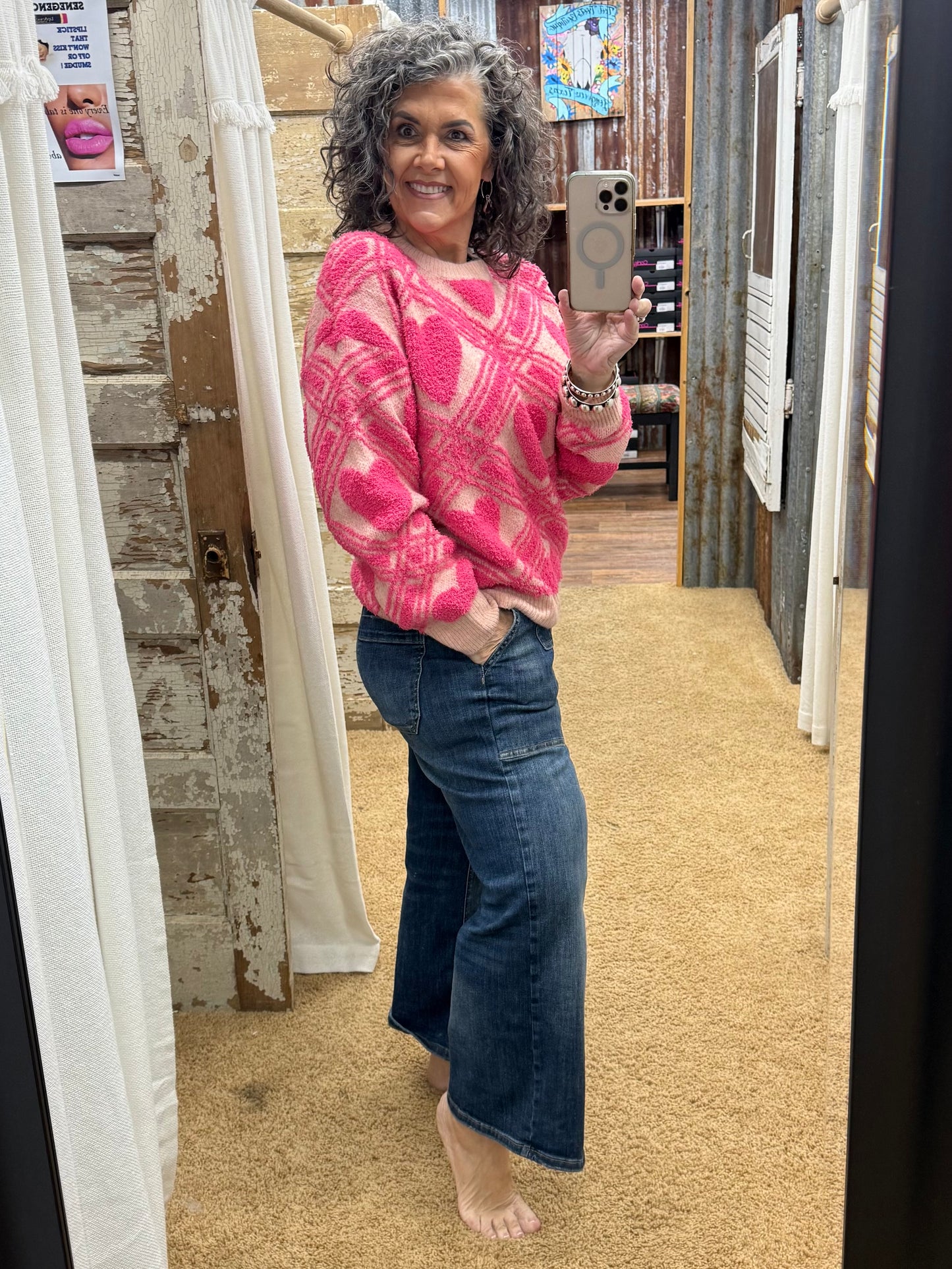 Heart Printed Textured Sweater