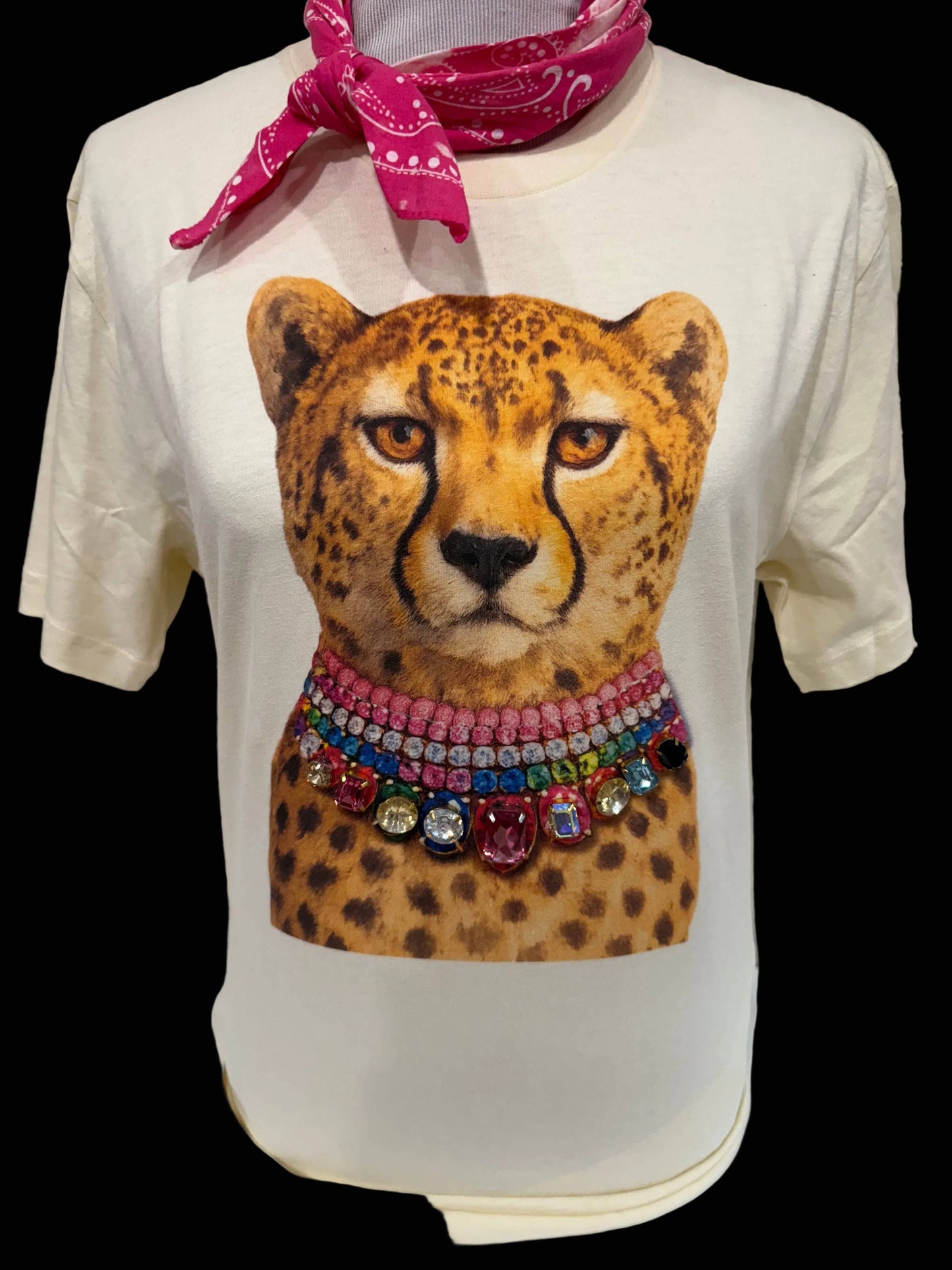 Jeweled Collar Leopard on Natural Crew