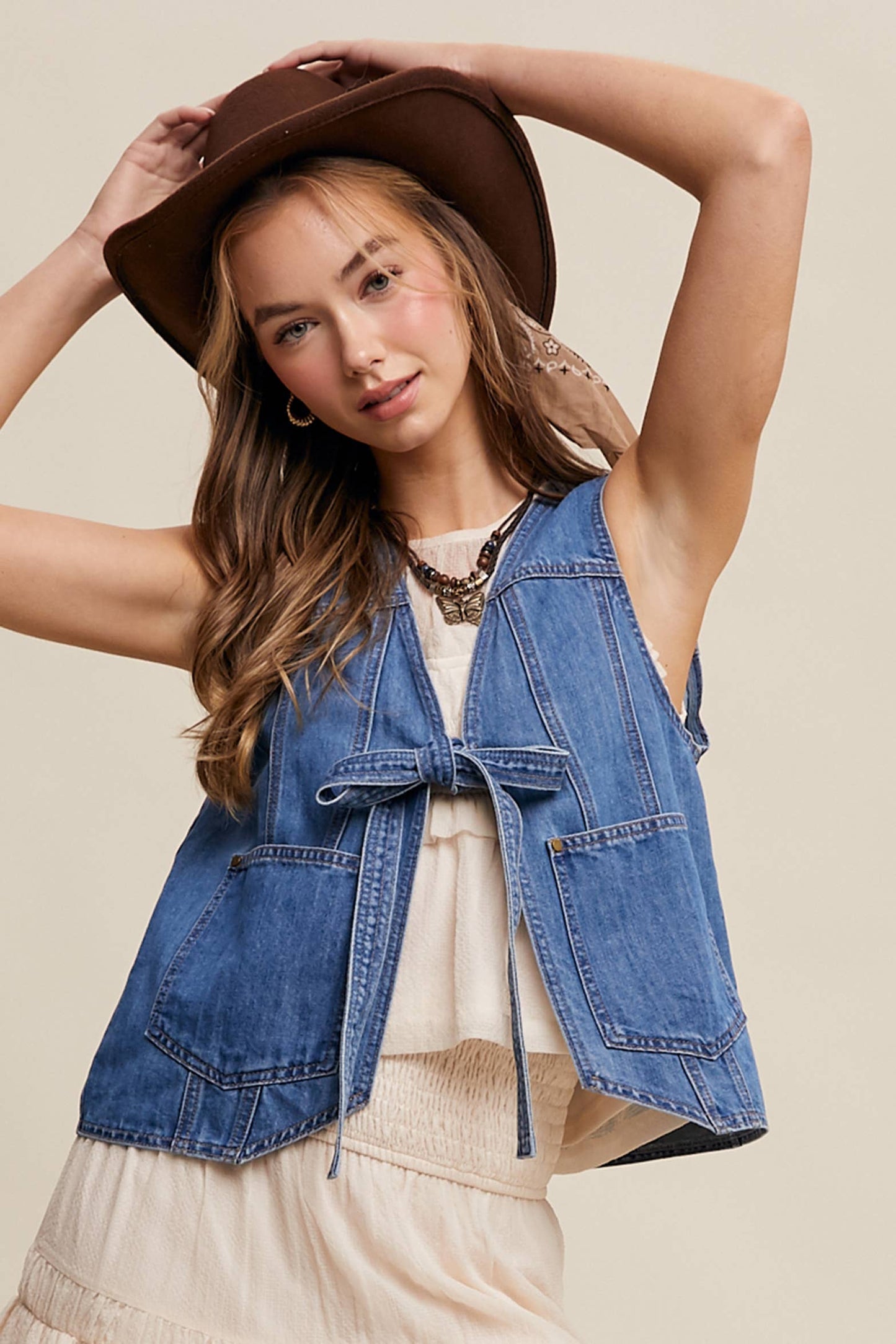 Denim Tie-Front Vest