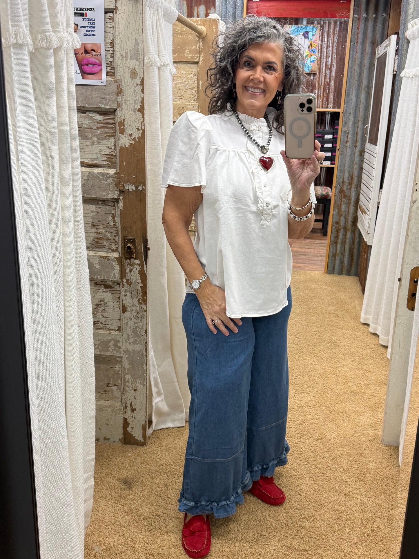 WHITE WASHED CHAMBRAY BUTTON DOWN TOP