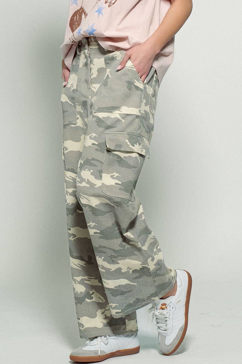 Desert Camo Wide Leg Cargo Pants